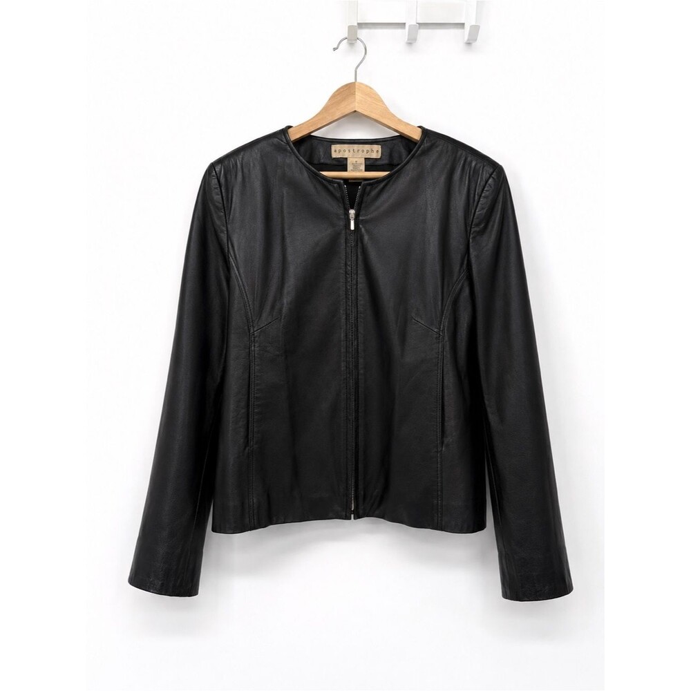 Apostrophe *Fair* Black Genuine Leather Jacket Classic Size 16 Y2k Style